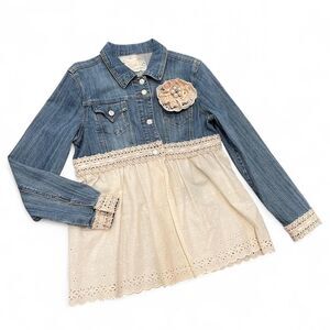 Y2K No Boundaries Shabby Boho Cottage Lace Denim Jacket B28